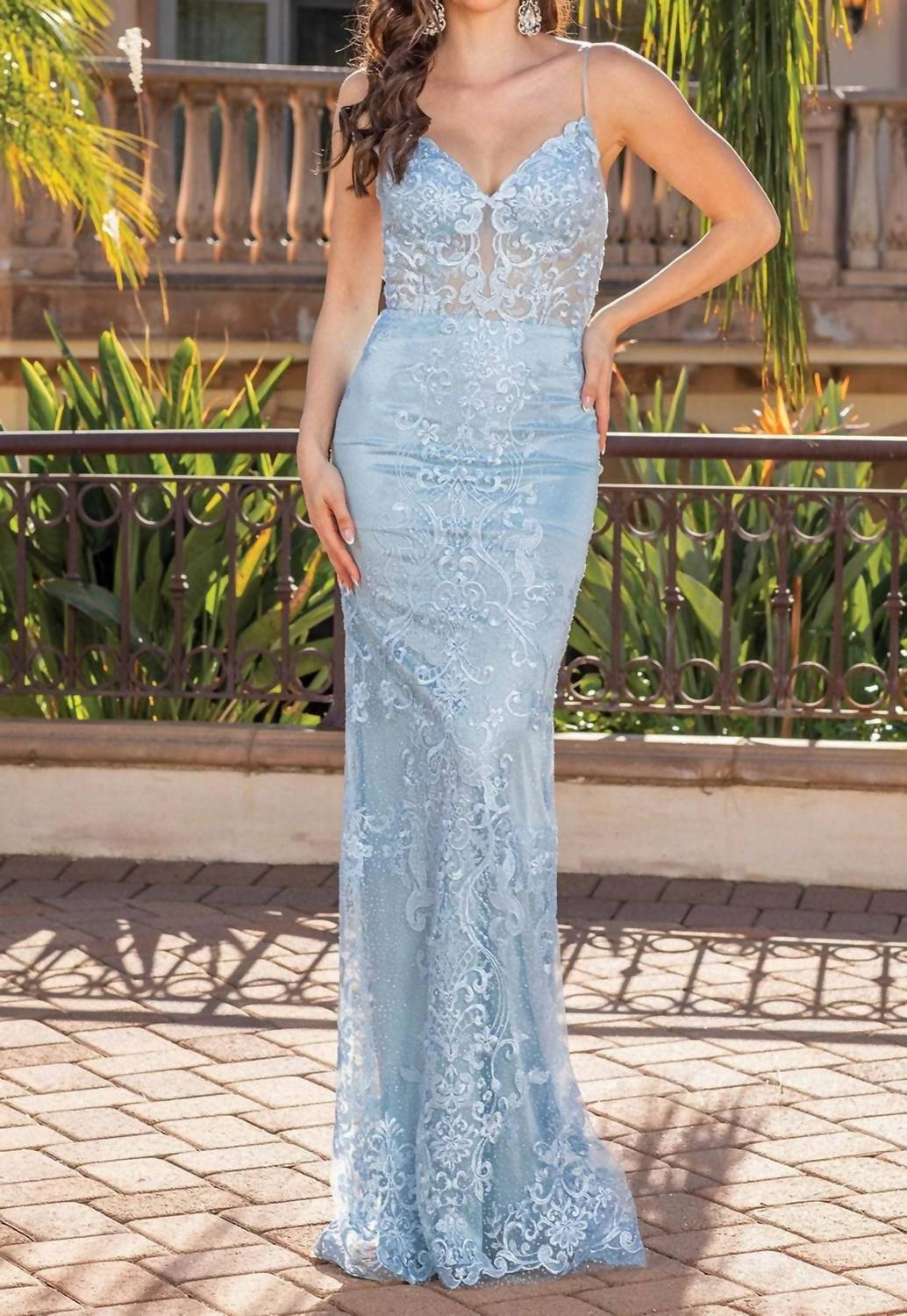 Deep V-neck Embroidered Prom Gown