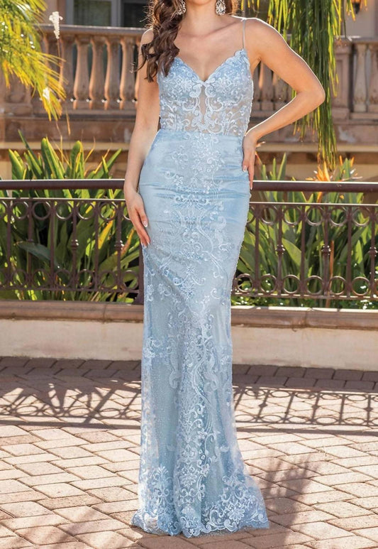 Deep V-neck Embroidered Prom Gown