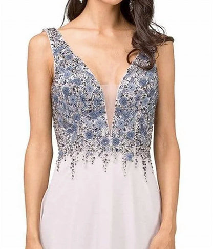 Floral Beaded Bodice A-line Maxi Dress