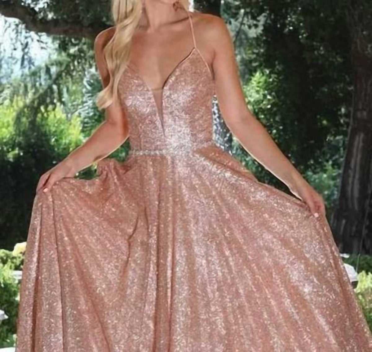 Glitter Plunging Neckline Prom Gown