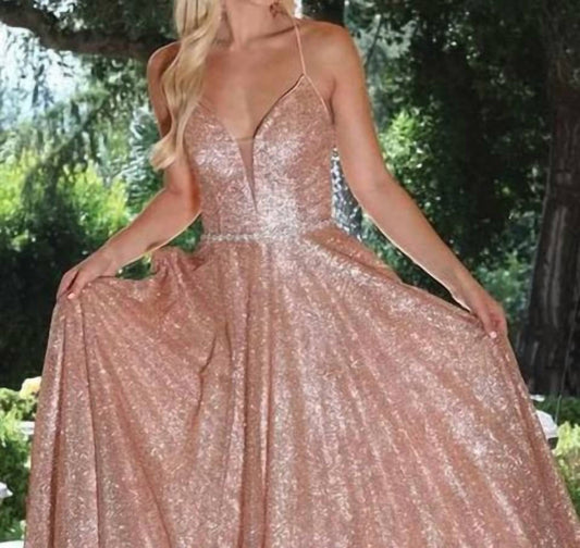 Glitter Plunging Neckline Prom Gown