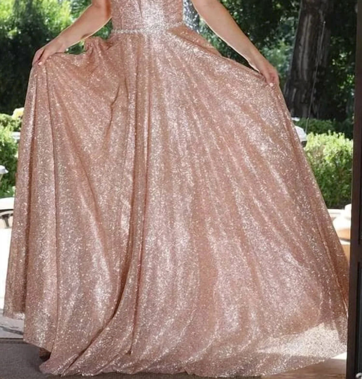 Glitter Plunging Neckline Prom Gown