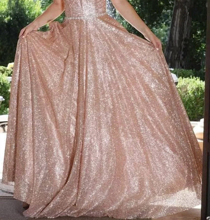 Glitter Plunging Neckline Prom Gown