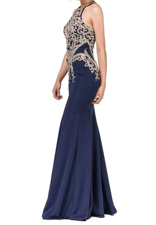 Halter Embroidered Prom Maxi Dress