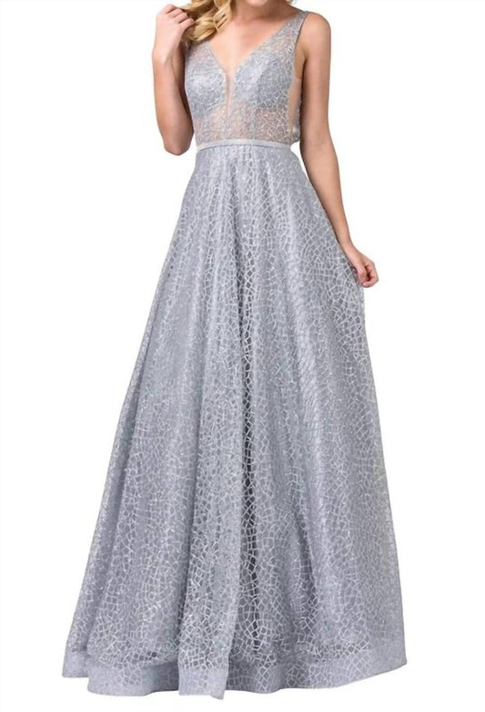 Illusion Plunging V-neck Glitter Mesh Prom Maxi Dress