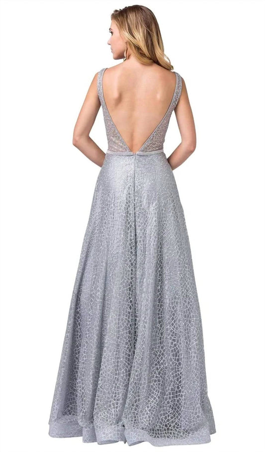 Illusion Plunging V-neck Glitter Mesh Prom Maxi Dress