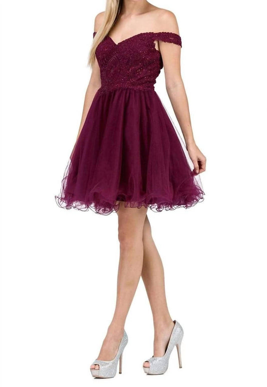 Jeweled Lace Off Shoulder Cocktail Mini Dress