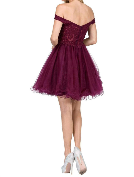 Jeweled Lace Off Shoulder Cocktail Mini Dress