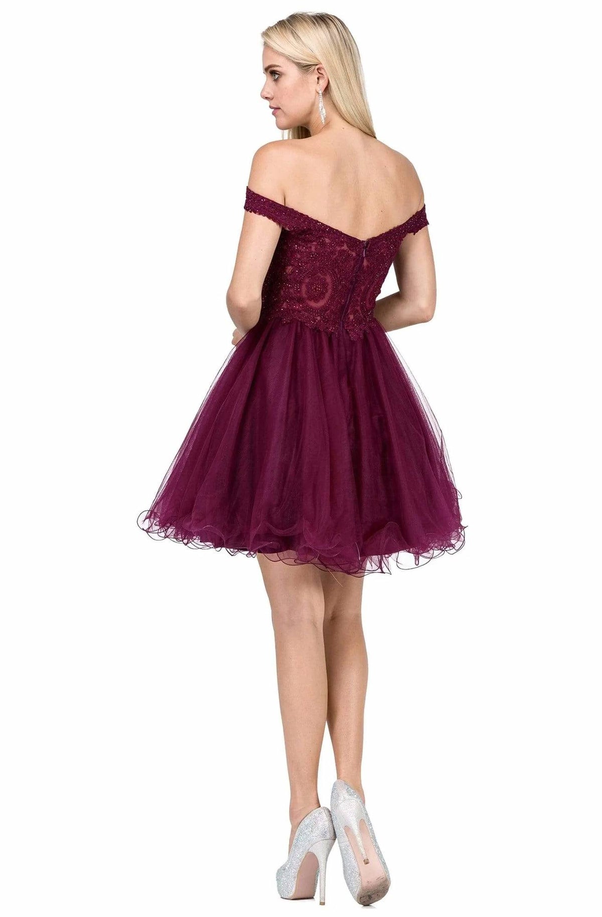 Jeweled Lace Off Shoulder Cocktail Mini Dress