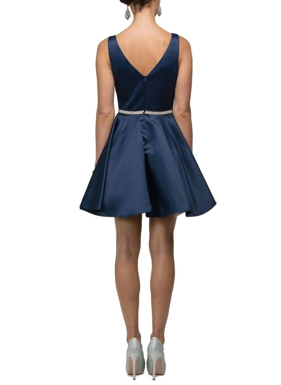 Jeweled Waistband Sweetheart Neck Satin A-line Cocktail Dress