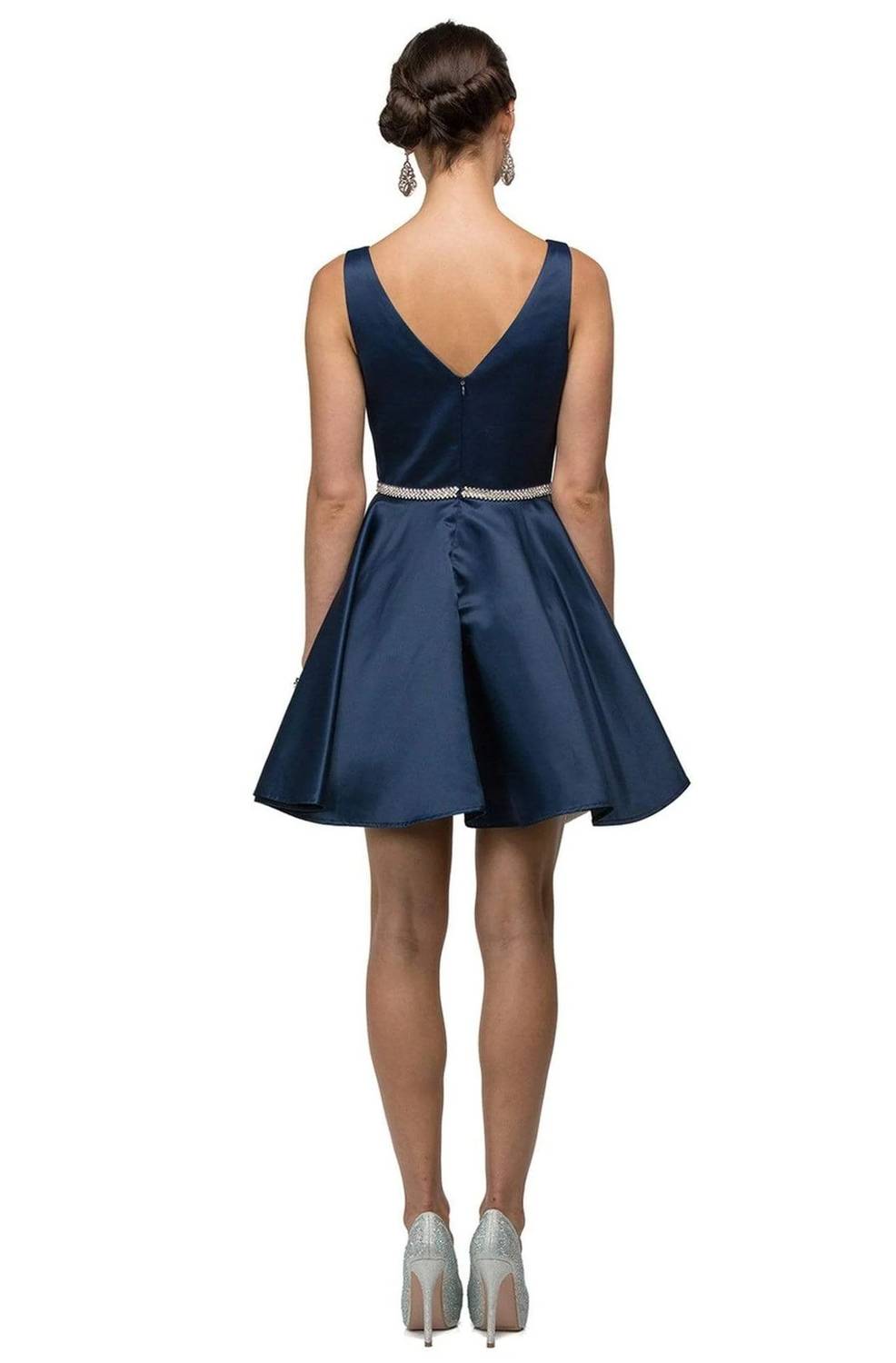 Jeweled Waistband Sweetheart Neck Satin A-line Cocktail Dress
