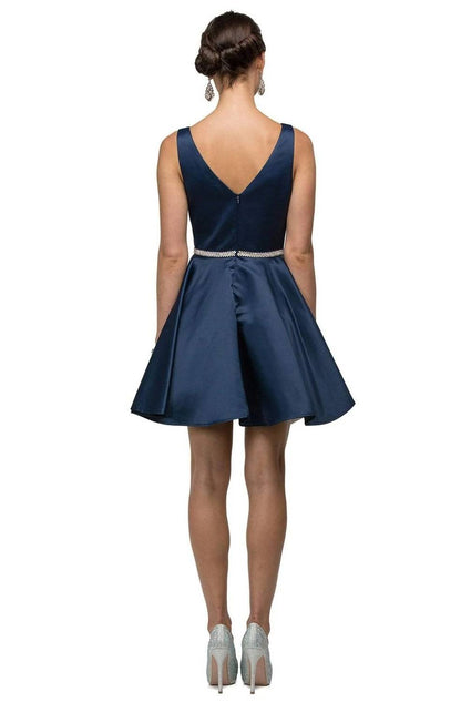 Jeweled Waistband Sweetheart Neck Satin A-line Cocktail Dress
