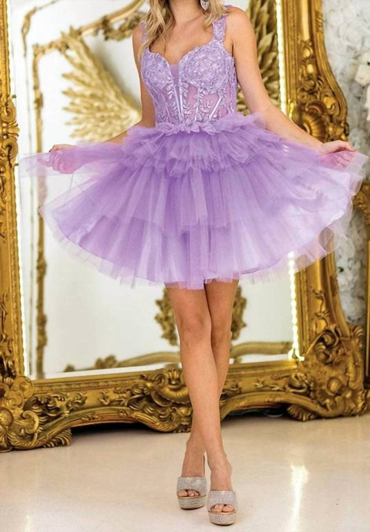 Lace Applique Tiered Ruffle Skirt Tulle Party Dress