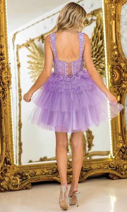 Lace Applique Tiered Ruffle Skirt Tulle Party Dress