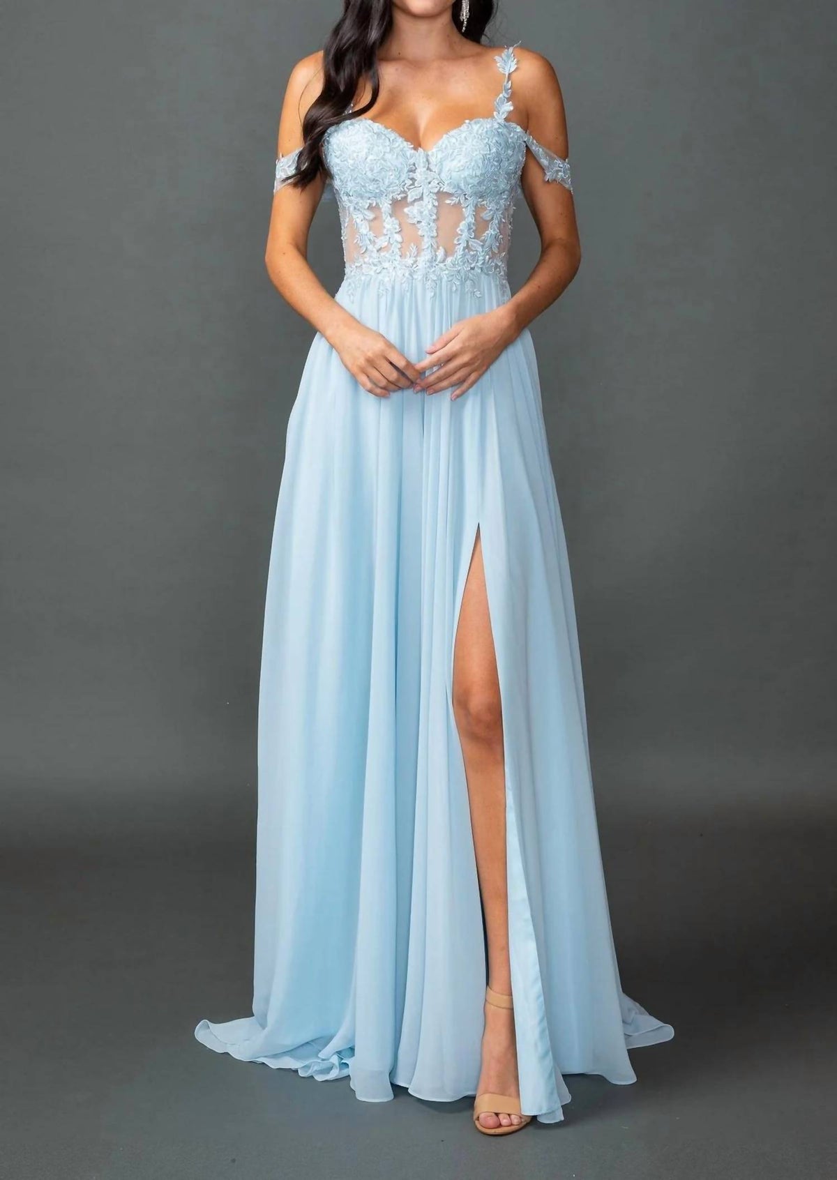 Off Shoulder Slit Prom Gown