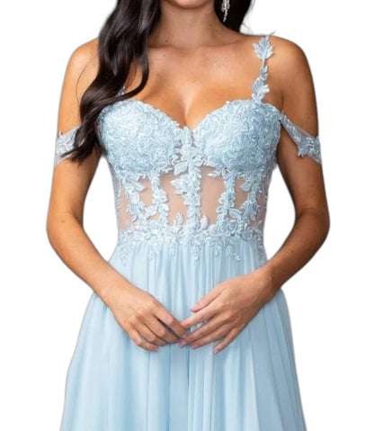 Off Shoulder Slit Prom Gown