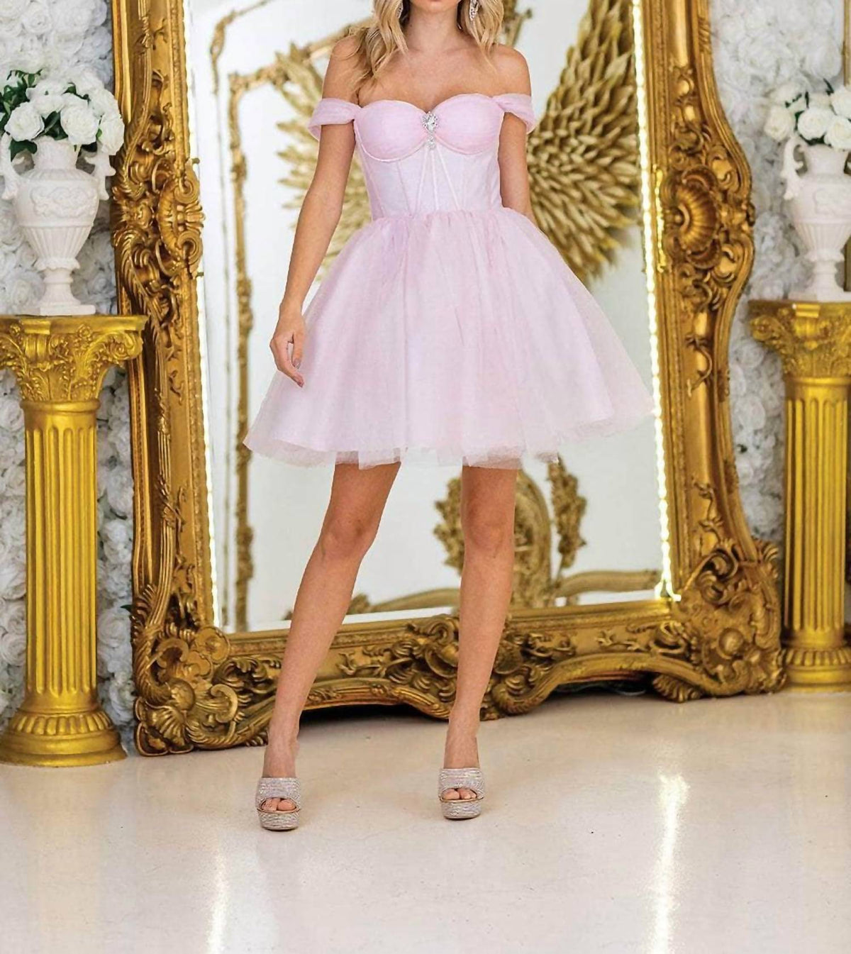 Off Shoulder Tulle Mini Dress