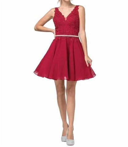 Plunging V-neck Lace Bodice Homecoming Mini Dress