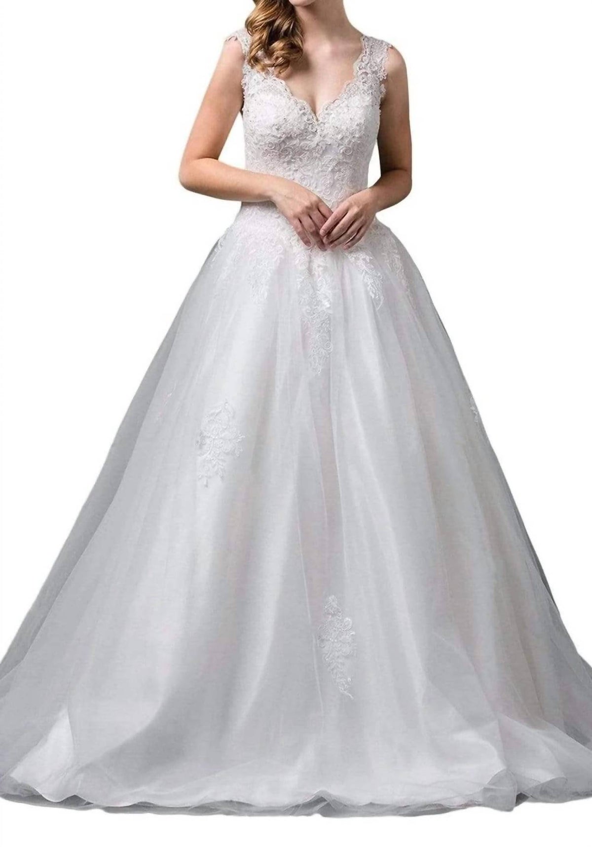 Sleeveless Embroidered Bodice Long Ballgown