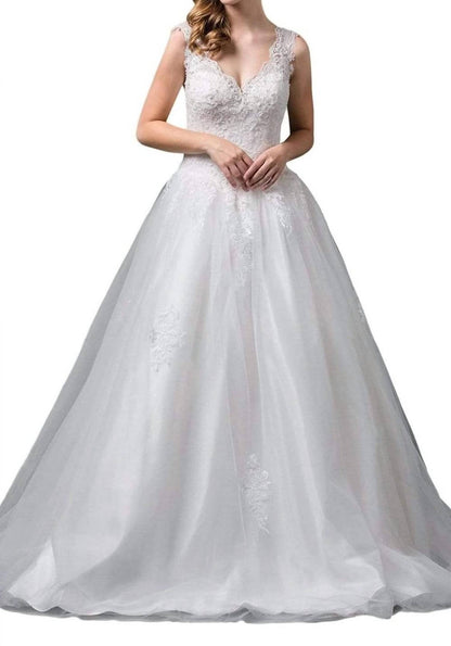 Sleeveless Embroidered Bodice Long Ballgown