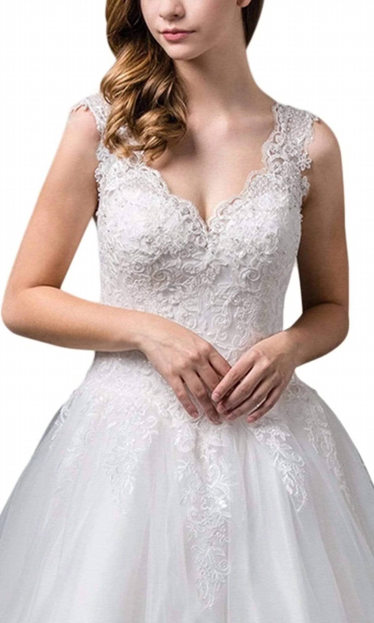 Sleeveless Embroidered Bodice Long Ballgown