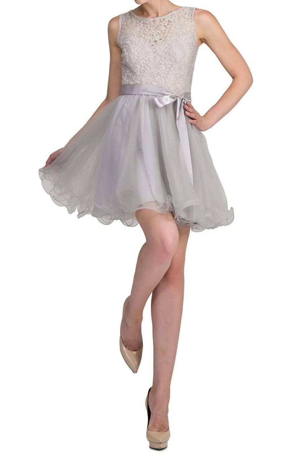 Sleeveless Lacy Illusion Short Cocktail Mini Dress