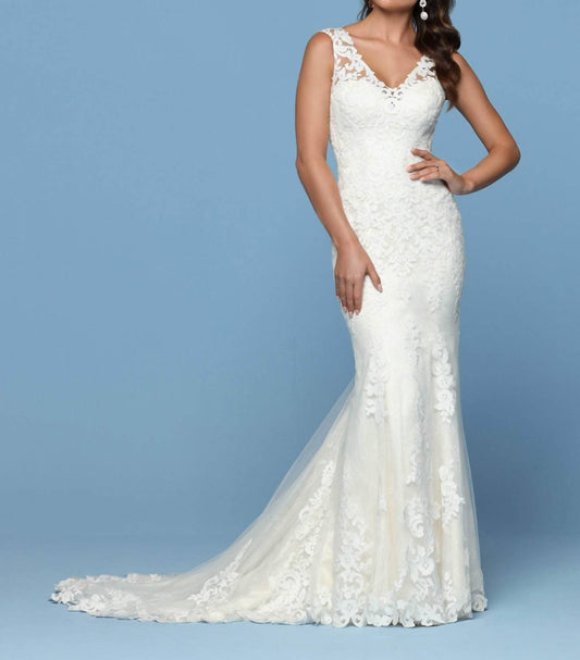Lace Appliqued Sheer Straps Bridal Gown
