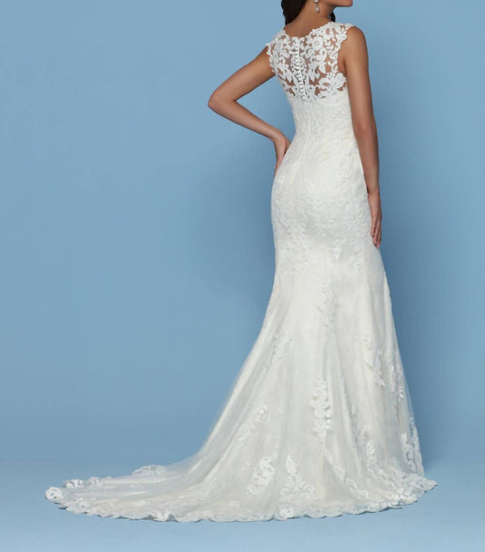 Lace Appliqued Sheer Straps Bridal Gown