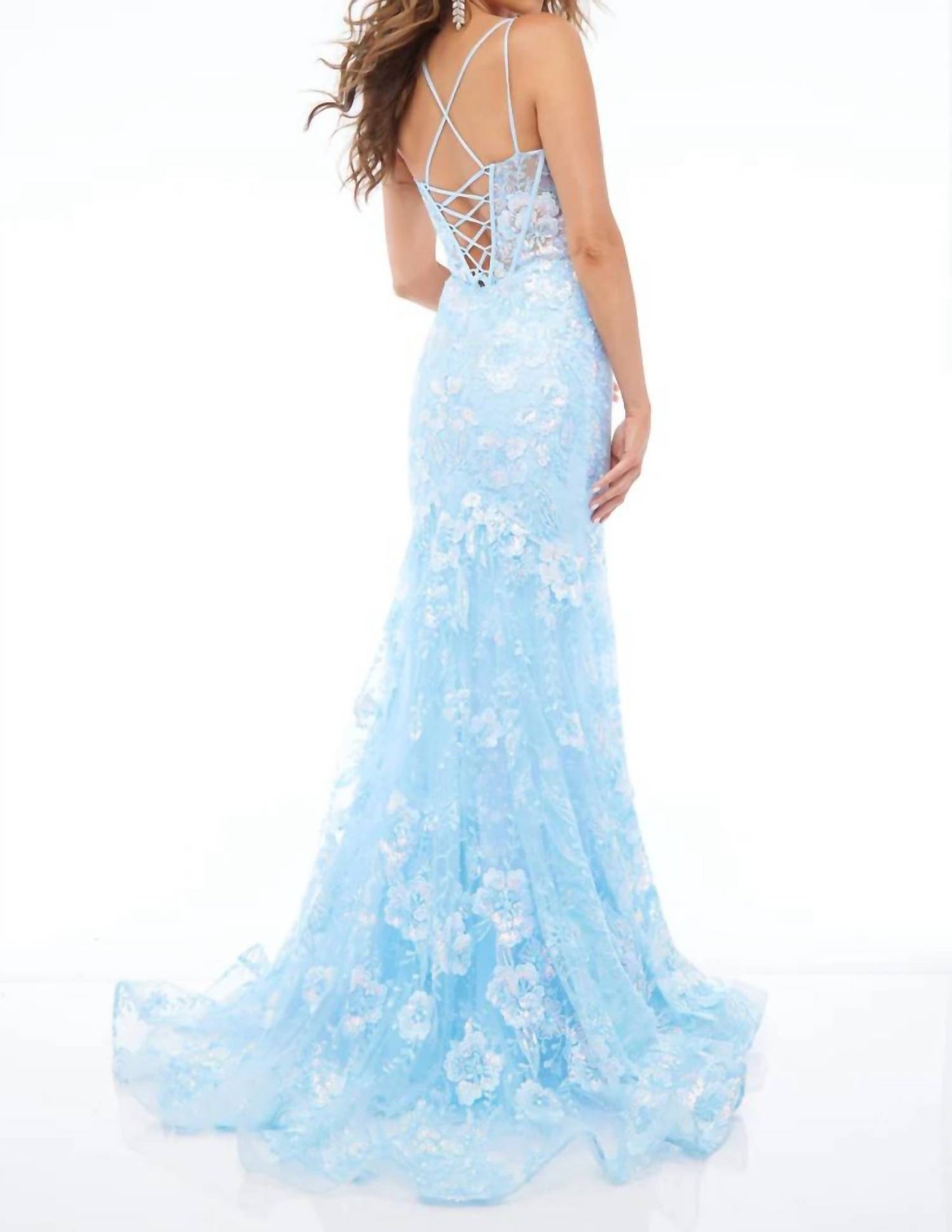 Applique Mermaid Dress With Lace-up Back