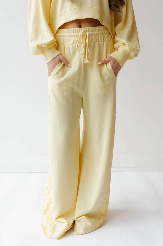 LALAMIA Women's Ginger Wide Leg Sweatpants in Mellow Yellow