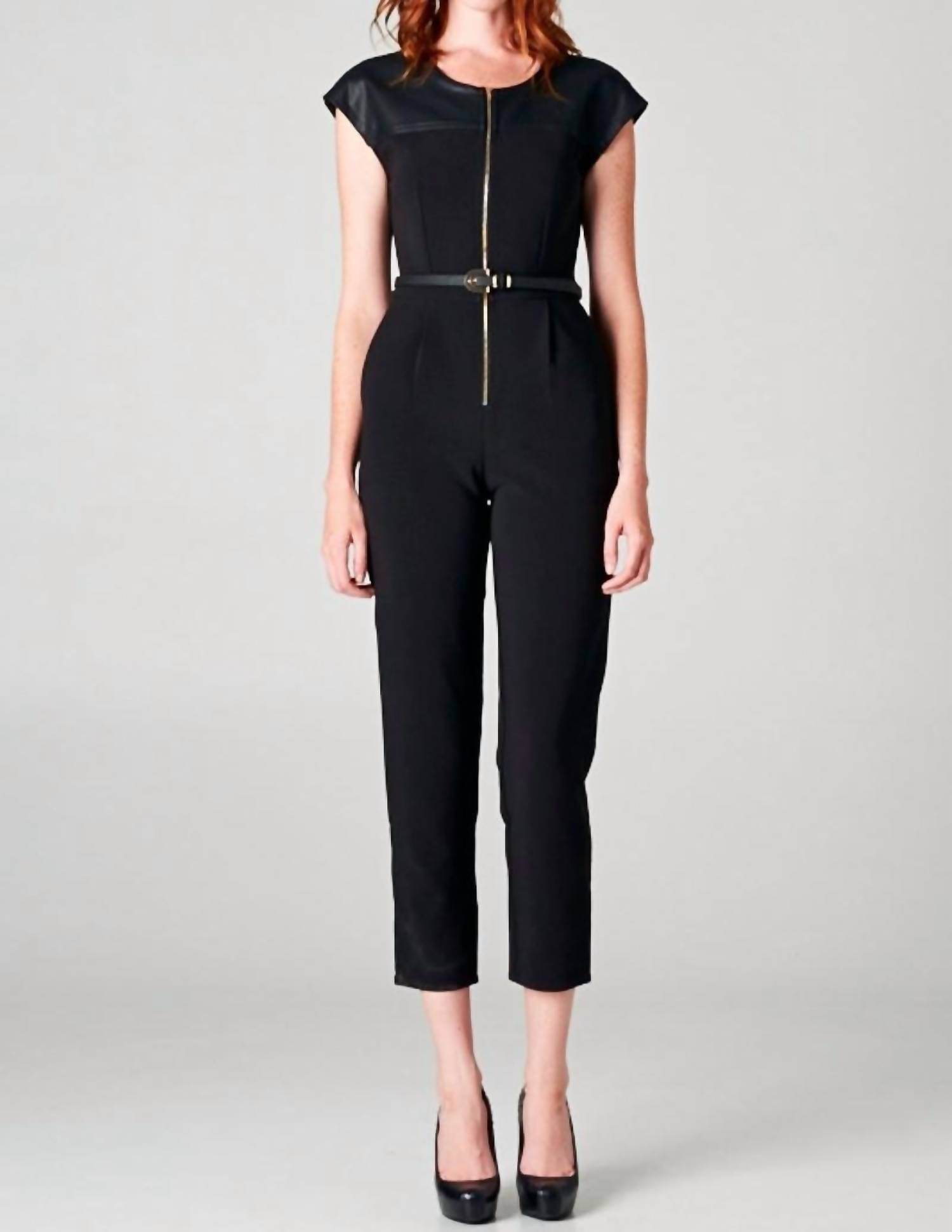 Beautifully - Leather Sleeve Jumpsuit - Rack Hunt -