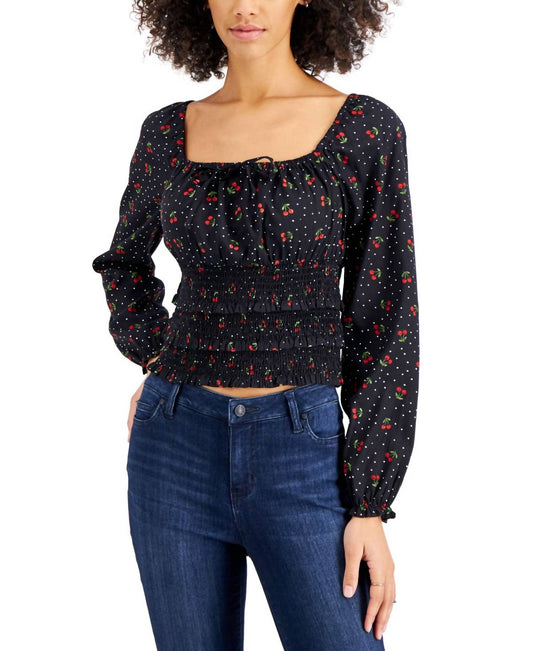 Juniors Square-Neck Smocked Top