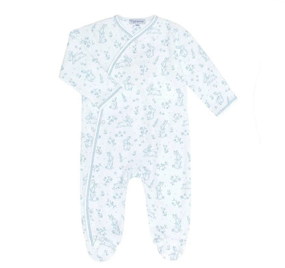 Boy's Bunny Toile Crossover Footie