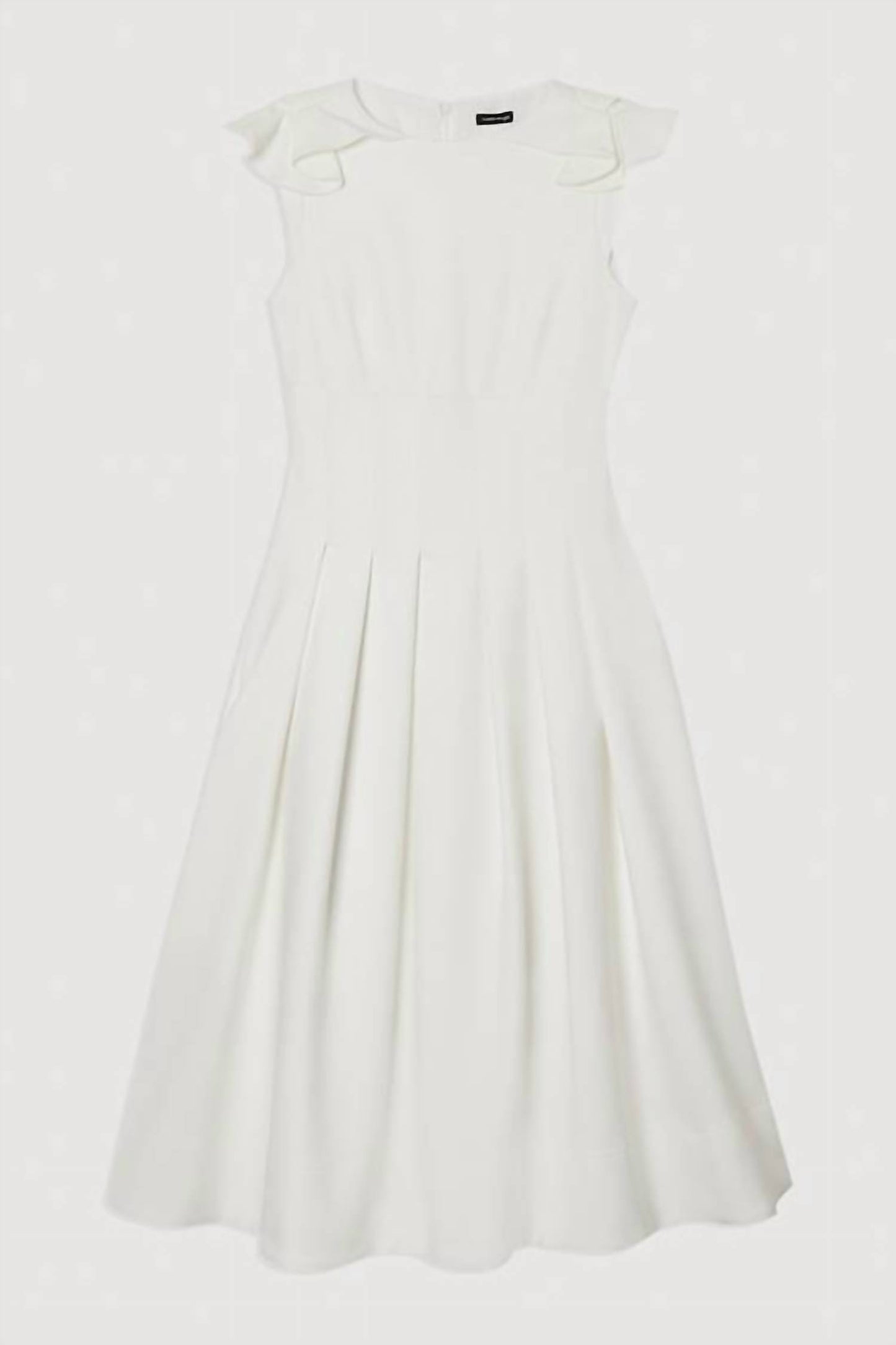 Structured Crepe Ruffle Shoulder Tailored Full Midi Dress