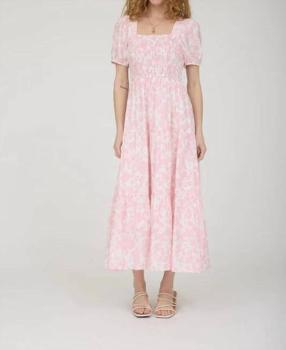 Floral Puff Sleeve Smocked Tiered Midi Dress