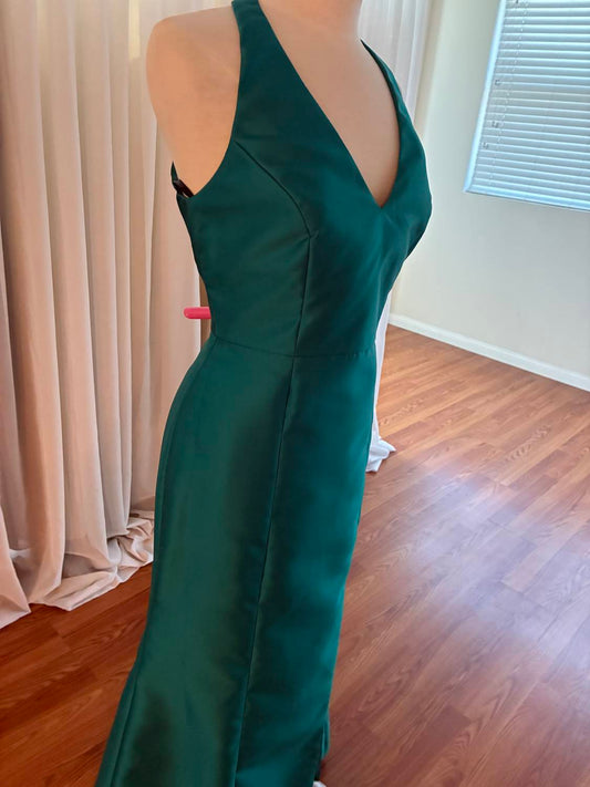 Dessy Women's Satin Twill Halter Gown in Jade - view 2