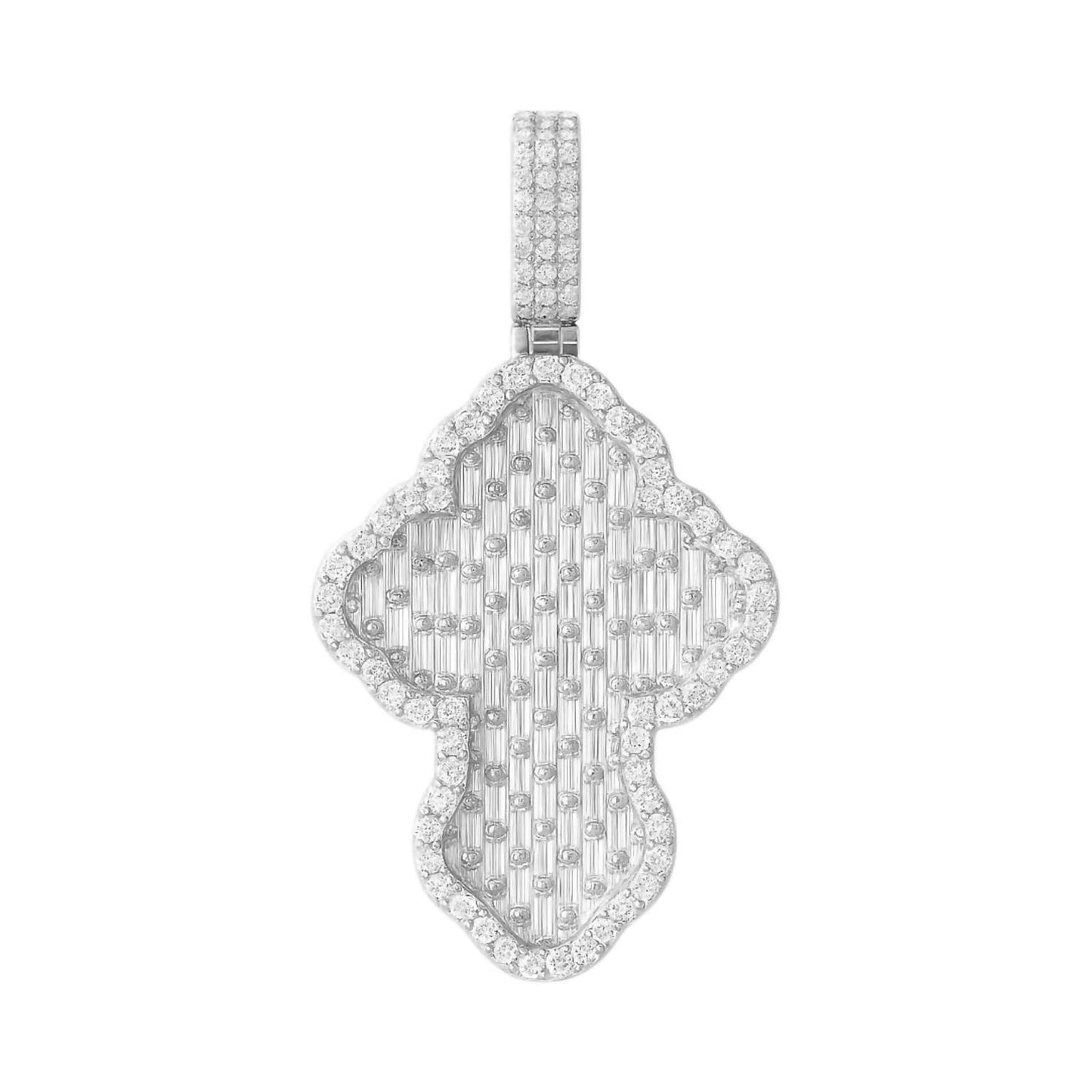 Allyanna Gifts - Women's Sterling Silver Baguette Cubic Zirconia Curved Cross Pendant - Rack Hunt -