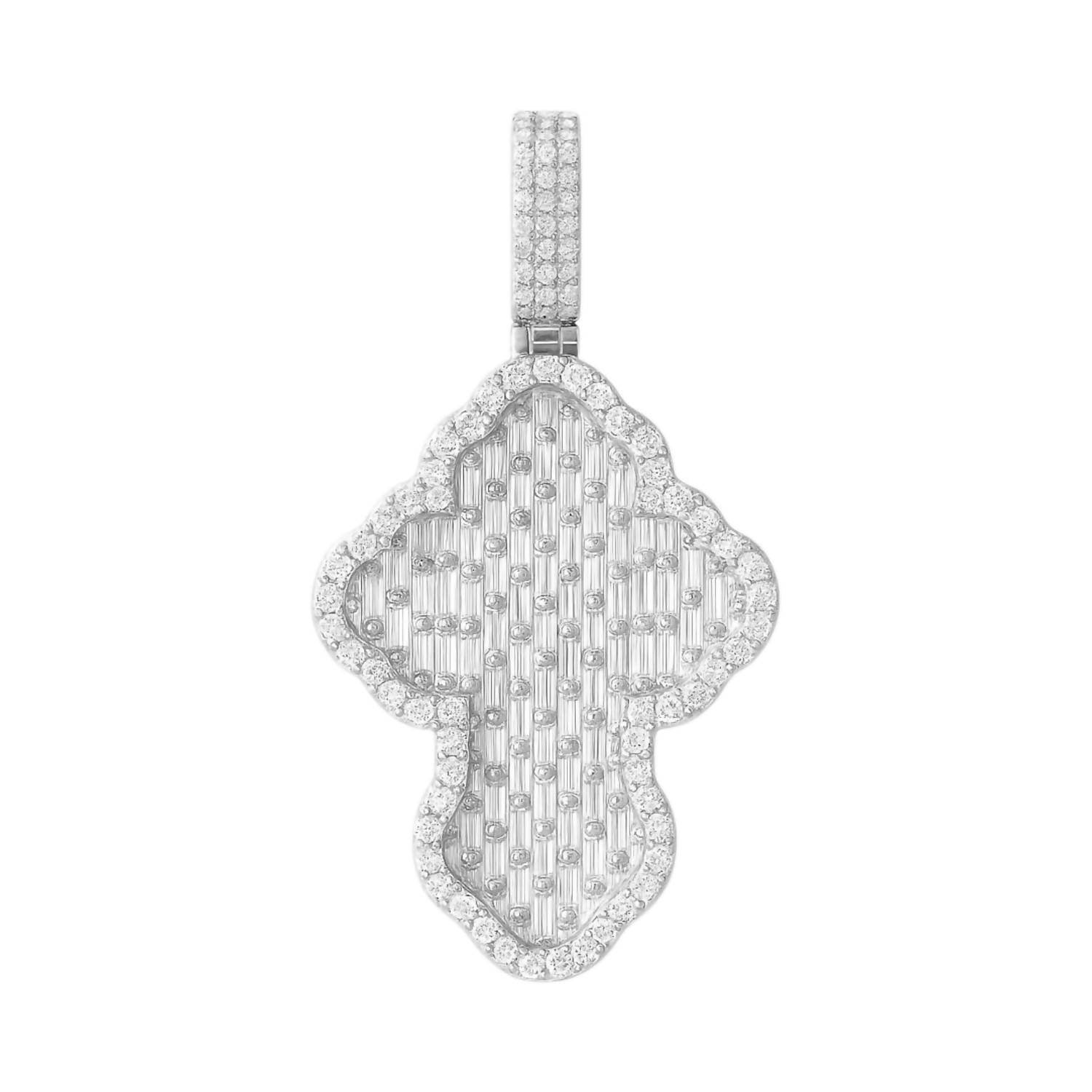 Allyanna Gifts - Women's Sterling Silver Baguette Cubic Zirconia Curved Cross Pendant - Rack Hunt -