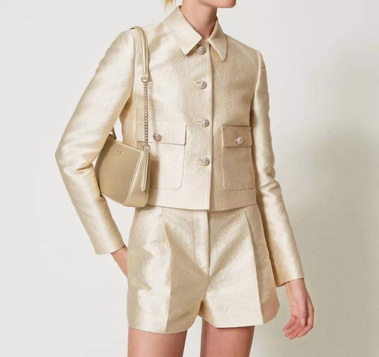 Short brocade jacquard jacket