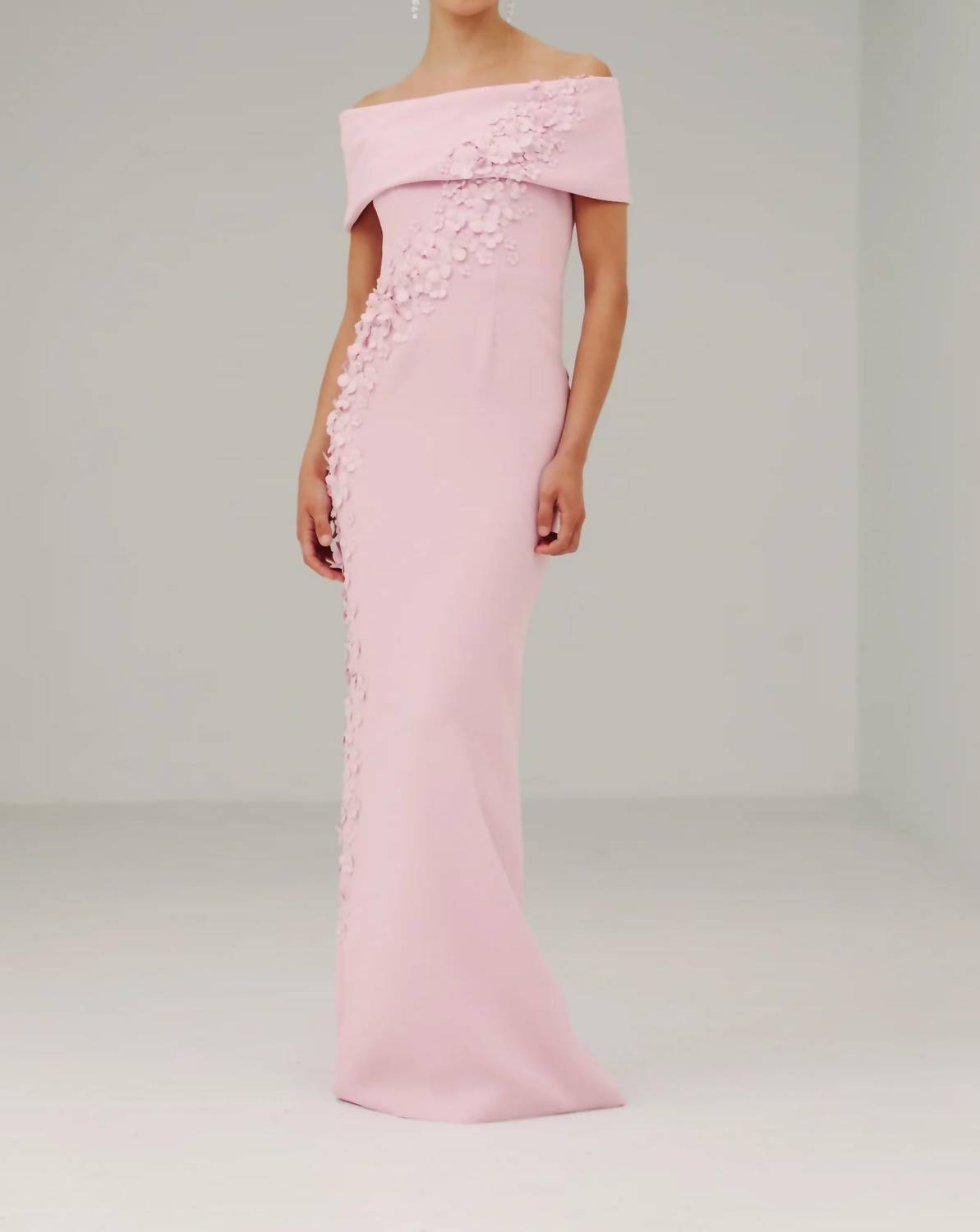 Roll Collar Gown with Full Apple Blossom Spray