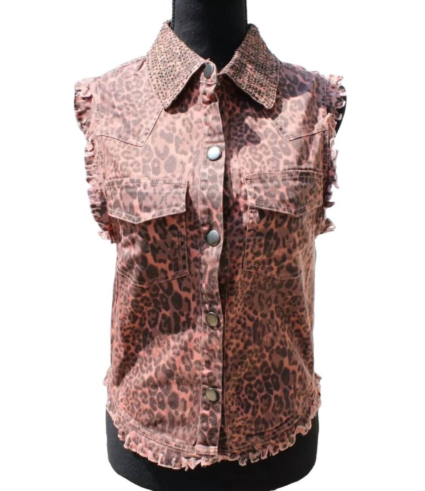 English Rose - Women's Animal Print Distressed Vest - Rack Hunt -