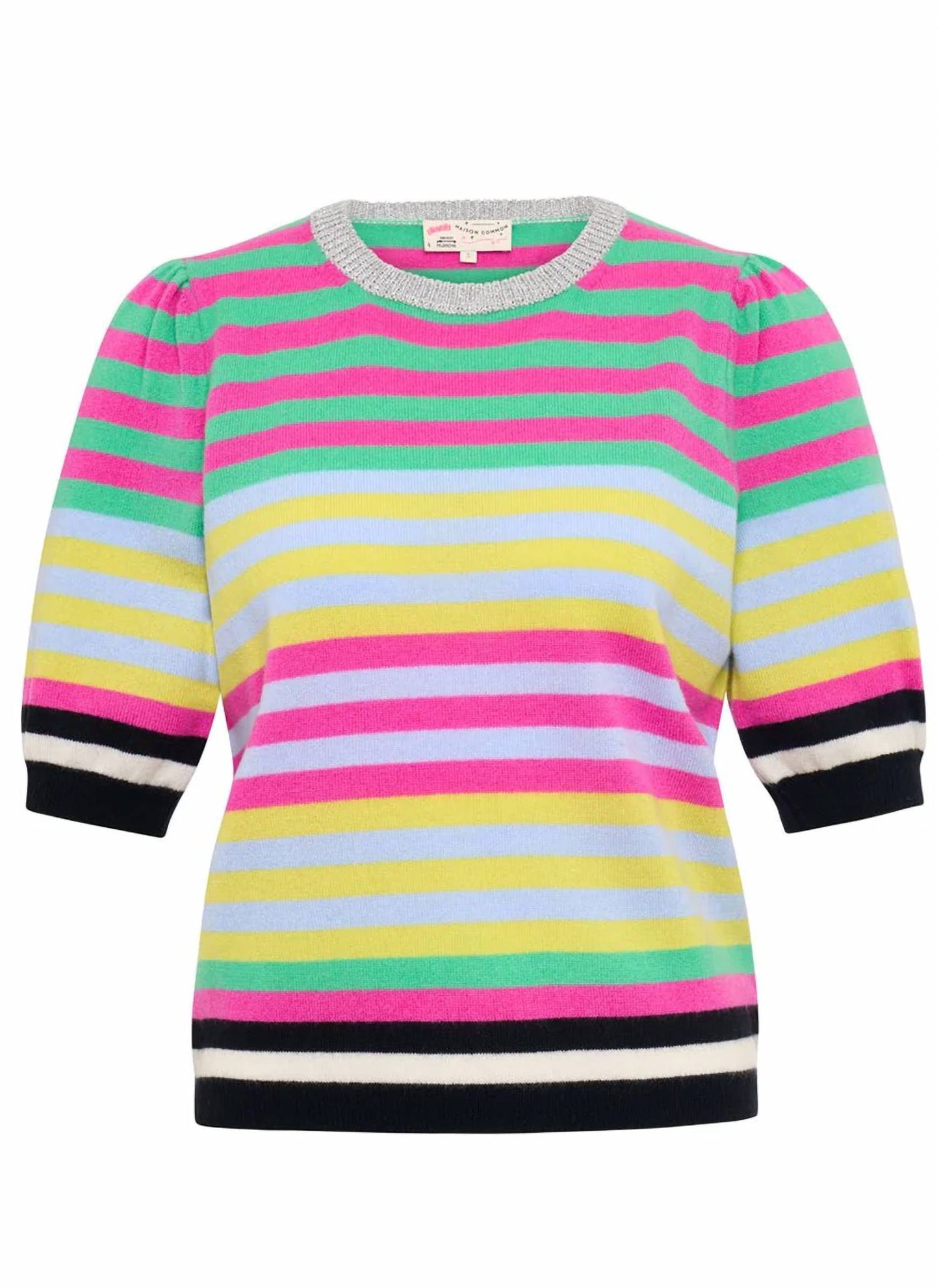 Women's Short Sleeve Stripe Pullover Sweater