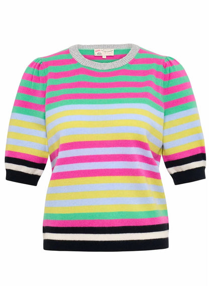 Women's Short Sleeve Stripe Pullover Sweater