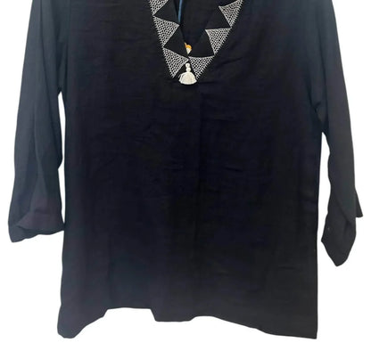 Alamwar - V-neck Linen Shirt With Embroidery - Rack Hunt