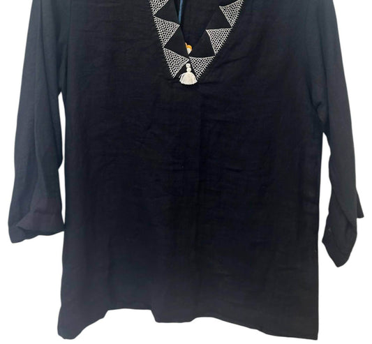 Alamwar - V-neck Linen Shirt With Embroidery - Rack Hunt -