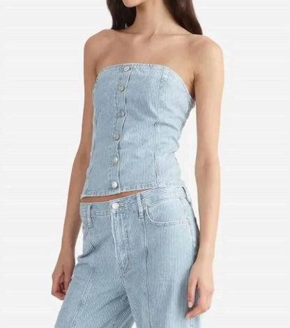 ENA PELLY - Diana Denim Stripe Bustier Top - Rack Hunt