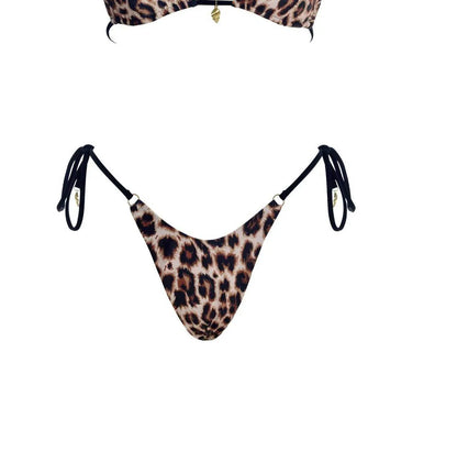 Gigizara - Women's Leopard Luxe Tie Side Bikini Bottom Brazilian Cut & Luxe Shine - Rack Hunt