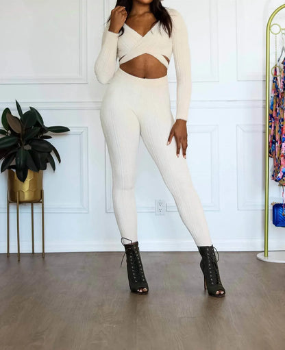 Little Secret Of Mine - Women's Long Sleeve Crop Top And Pant Set - Rack Hunt