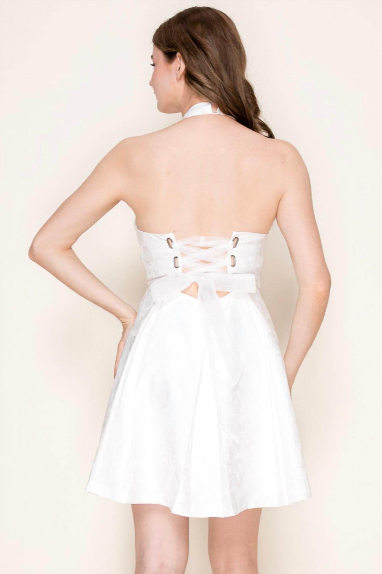 Bright - Cross Halter Jacquard Mini Dress - Rack Hunt -