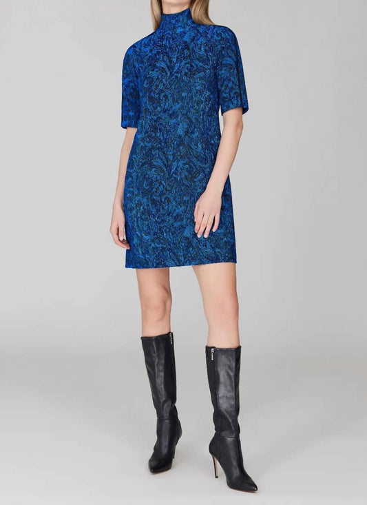 Paisley Stretch Jacquard Turtleneck Shift Dress